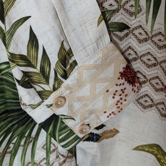 Dress To tropical print blouse long sleeves tunic lenght cream green tan New szM - Picture 5 of 7